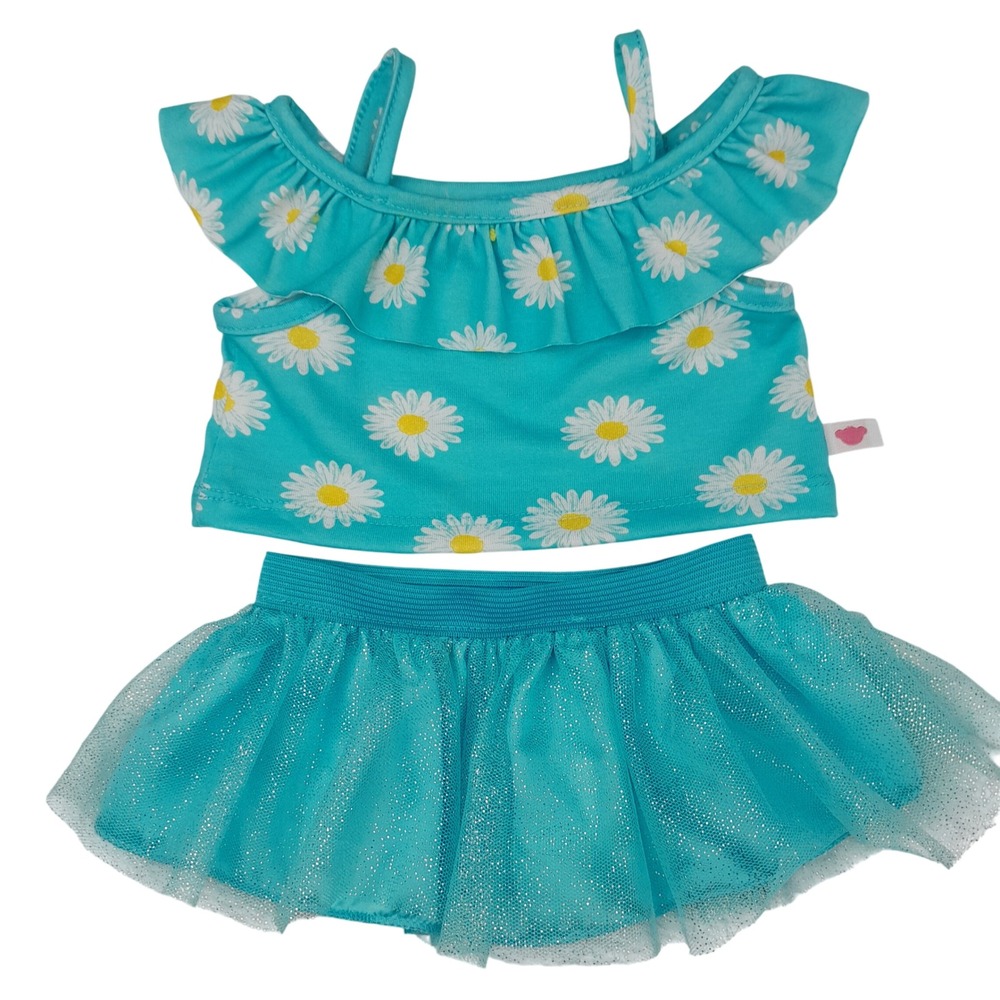 Build-A-Bear Workshop Teal Daisy Ruffle Top and Glitter Tutu Skirt Set